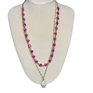 Betsey Johnson Layered Necklace Pink Crystal Heart Cupcake Pendant Sweet Kawaii